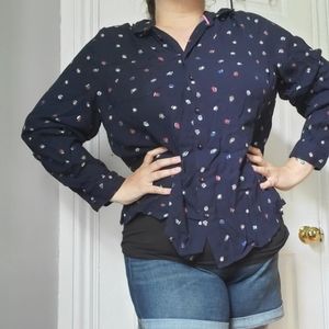 Patterned Navy Blouse